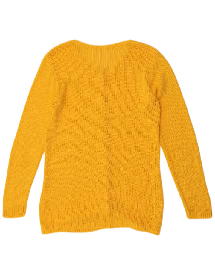 VINTAGE Damen Strickjacke Pullover UK 14 Mittelgelb