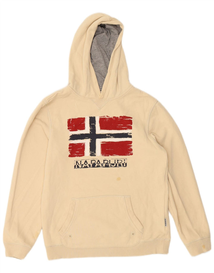 NAPAPIJRI Jungen-Pullover mit grafischem Kapuzenpullover, 13–14 Jahre, beige Baumwolle