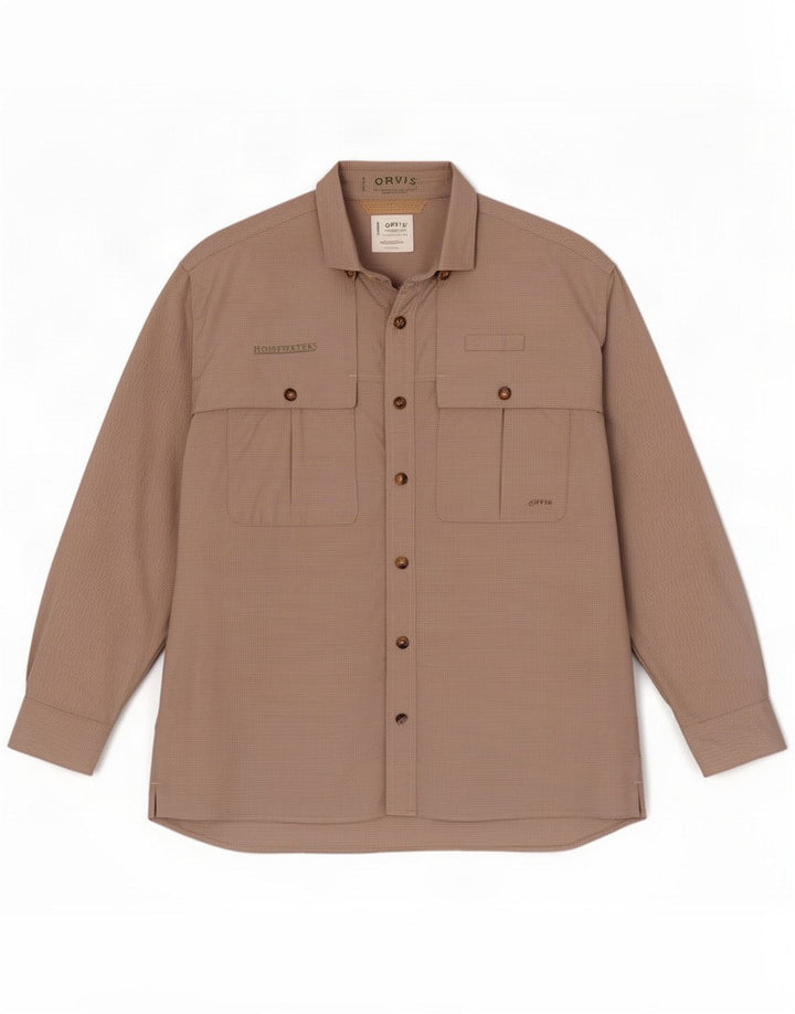 Orvis Herren-Reisehemd, groß, beige Gingham-Polyester