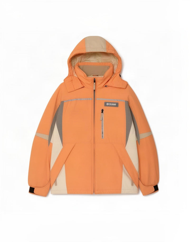 Colmar Damen-Skijacke mit Kapuze IT 44 Mittelorangefarbenes Colourblock-Polyamid