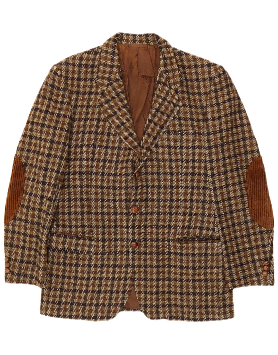 Egon Von Furstenberg Herren 3-Knopf-Blazerjacke EU 50 Großer brauner Gingham