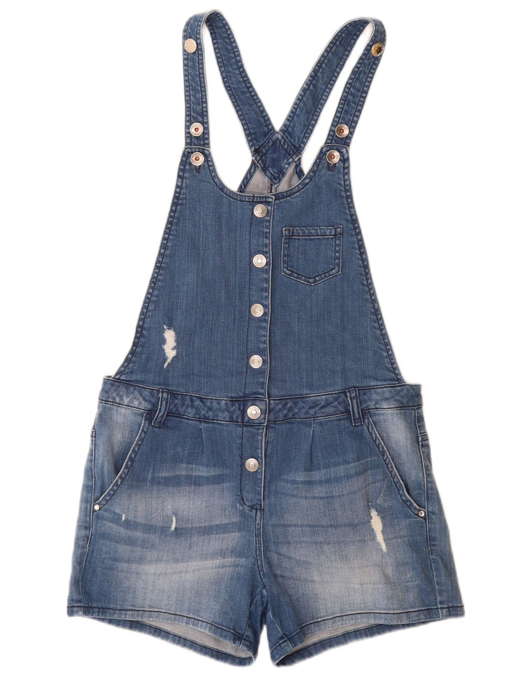 BENETTON Girls Distressed Dungarees Denim Shorts 13-14 Years 3XL W30  Blue