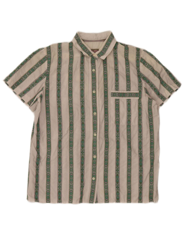 Vintage Damen Kurzarmshirt UK 16 Groß weiß gestreift