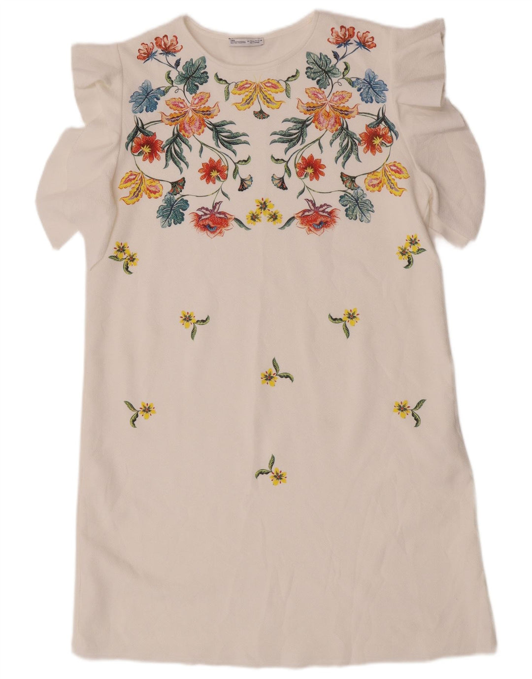 Zara Damen Etuikleid UK 14 Mittelweißes, geblümtes Polyester