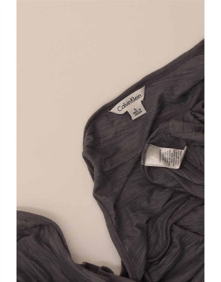 CALVIN KLEIN Damen Weste Top UK 14 Großes grau gestreiftes Polyester