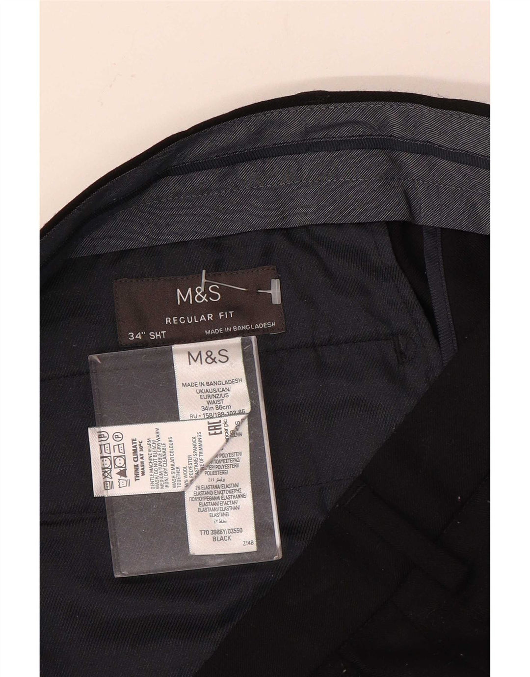 Marks & Spencer Herren-Chinohose mit normaler Passform, W34, L29, schwarze Wolle