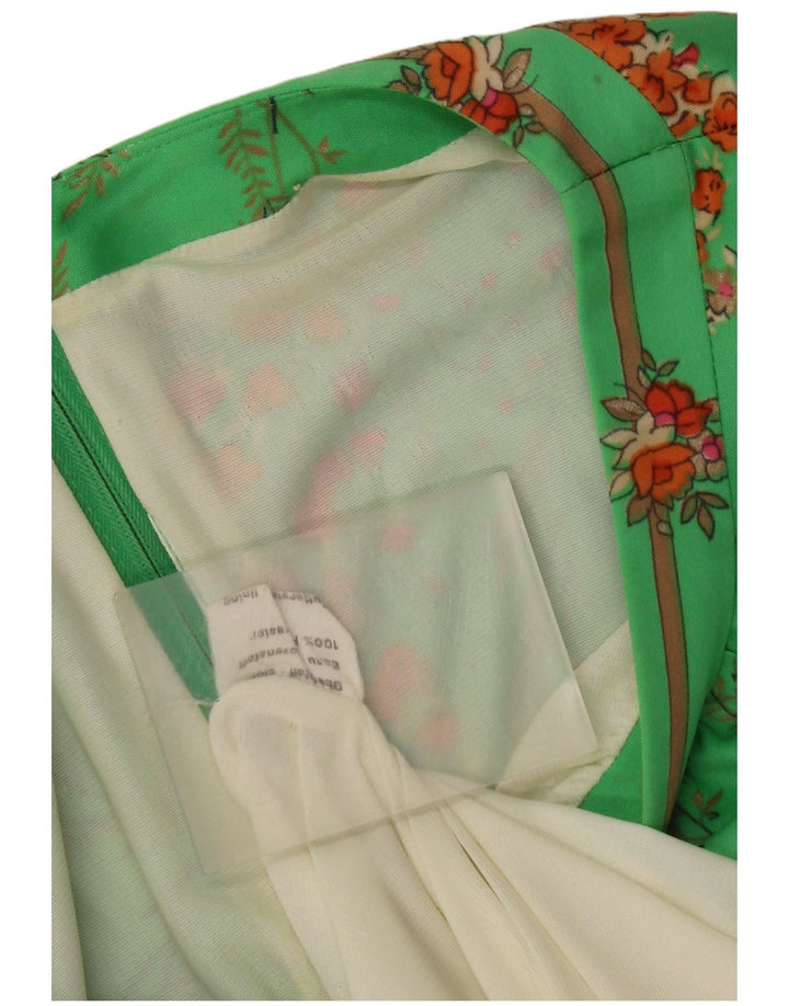 Vintage Damen A-Linie Kleid EU 40 Mittelgrünes Blumenmuster aus Polyester