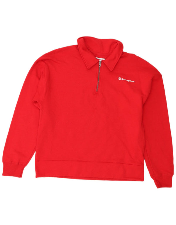 Champion Damen-Sweatshirt mit Reißverschluss am Hals, mittelrote Baumwolle