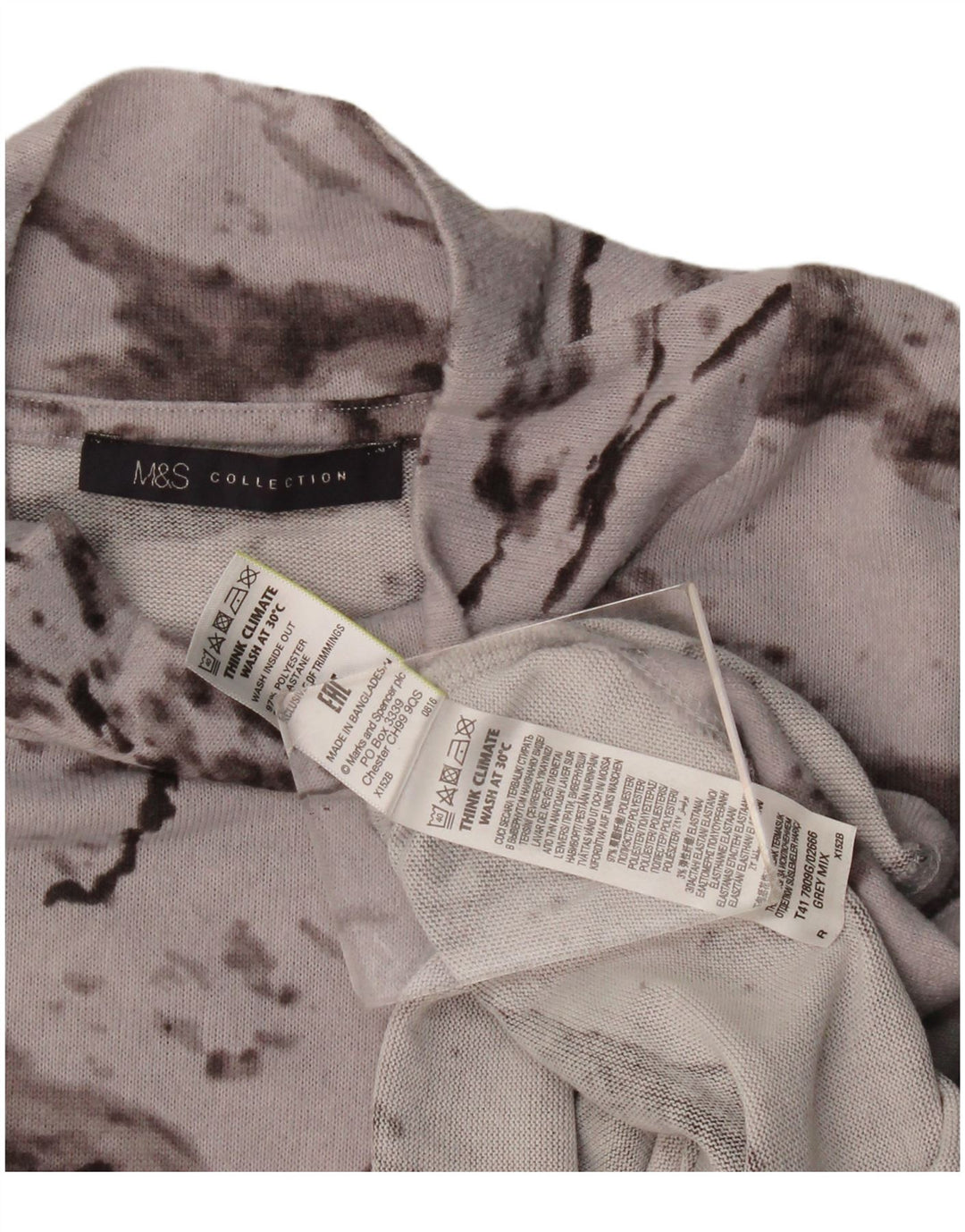 Marks & Spencer Damen-Oberteil in Übergröße, 3/4-Ärmel, UK-Größe 14, Größe L, Grau, Batikfärbung