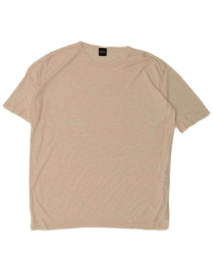 HUGO BOSS Herren T-Shirt Top IT 52 Large Beige Viskose