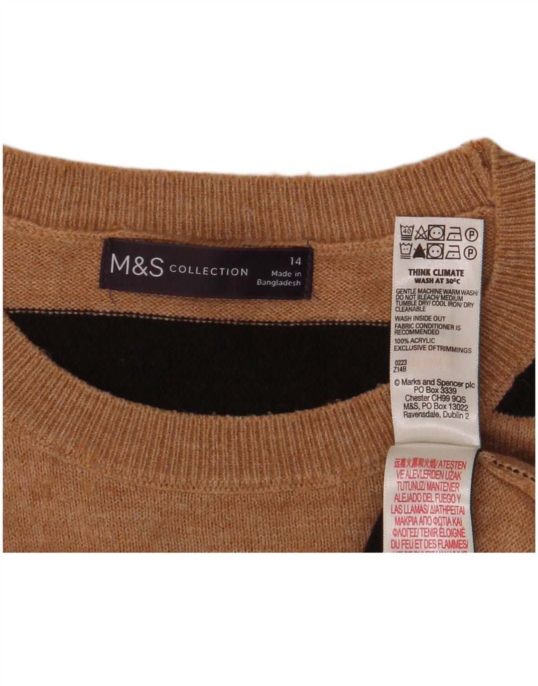 Marks & Spencer Damen-Pullover mit Rundhalsausschnitt, UK 14, Mittelbraun gestreift