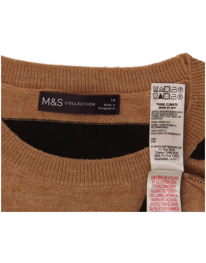 Marks & Spencer Damen-Pullover mit Rundhalsausschnitt, UK 14, Mittelbraun gestreift
