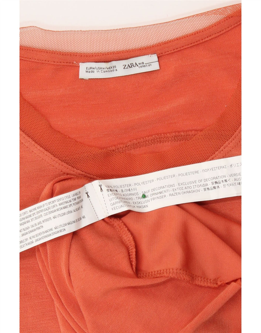 Zara Damen Top Langarm UK 14 Mittelorange Polyester