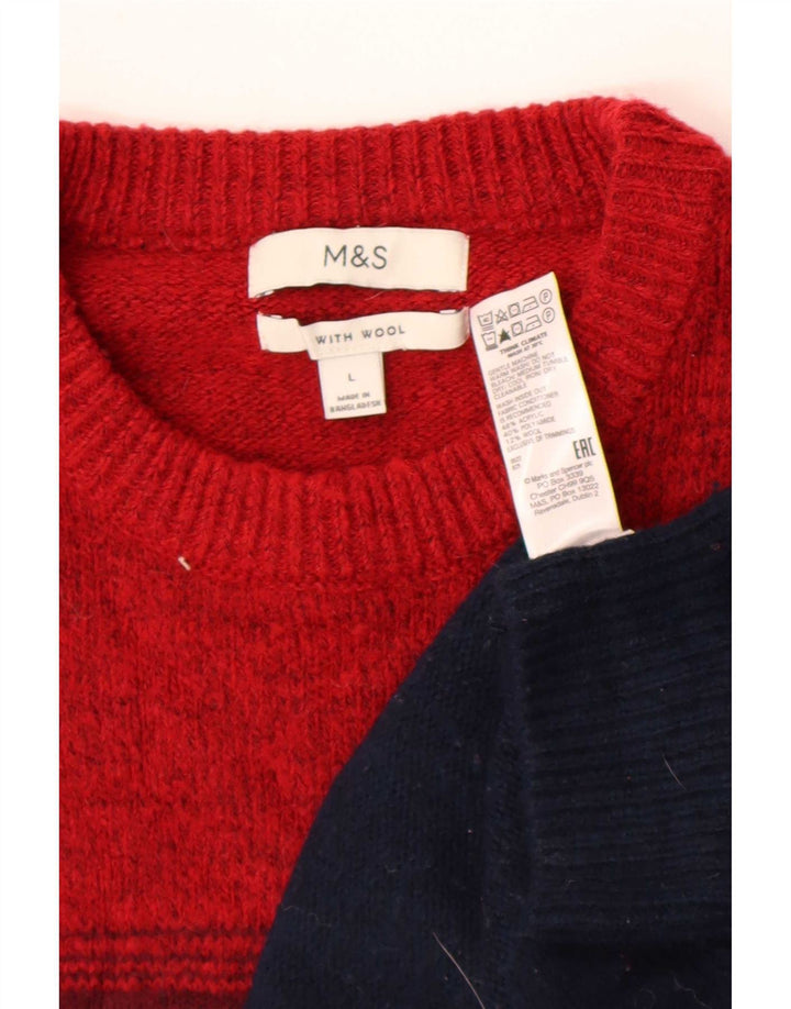 Marks & Spencer Herren-Pullover mit Rundhalsausschnitt, groß, bordeauxrot gestreift
