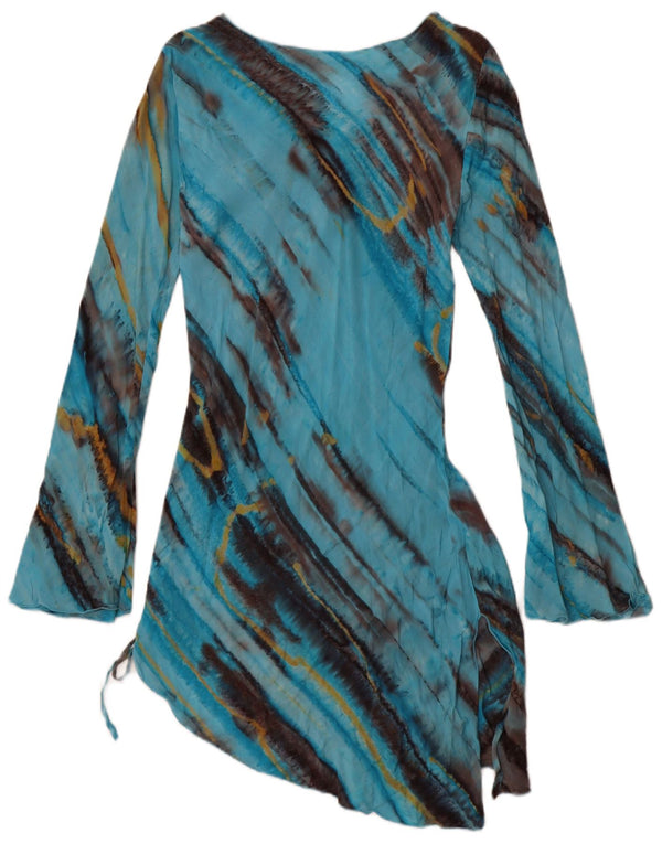 DAKS Womens Long Sleeve Asymmetrical Dress UK 12 Medium Blue Tie Dye Rayon