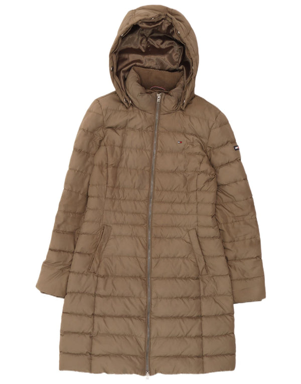 Tommy Hilfiger Wattierter Damenmantel mit Kapuze, UK 14, mittelbeigefarbenes Polyester