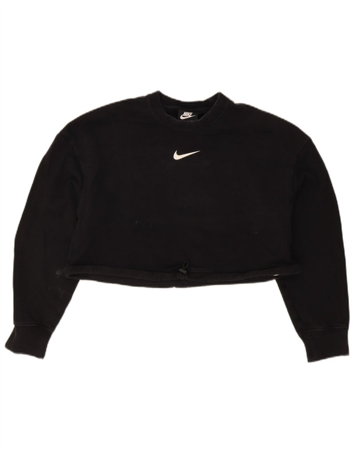 Nike Womens Graphic Crop Sweatshirt Pullover UK 12 Mittelschwarze Baumwolle