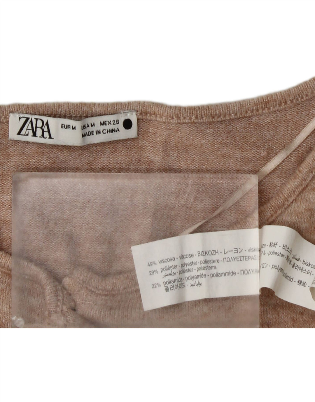 Zara Damen Crop Cardigan Pullover UK 14 Mittelbeige Viskose