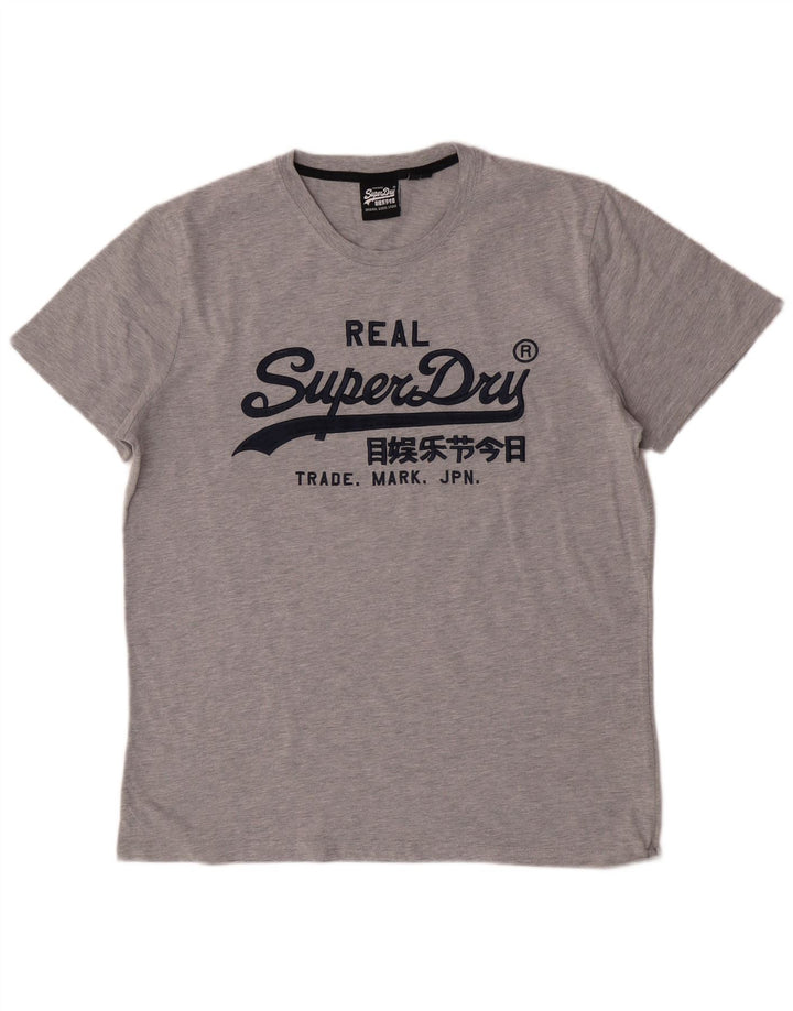 Superdry Herren Grafik-T-Shirt-Oberteil 2XL aus grauer Baumwolle