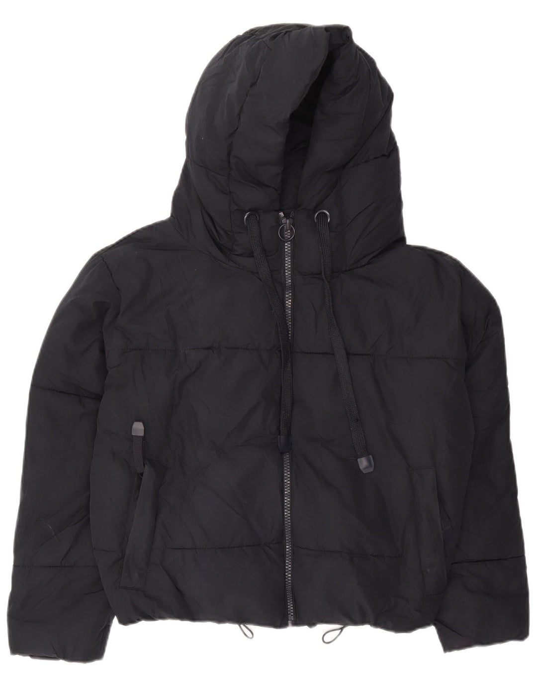 Zara Damen Oversize Crop Hooded Wattierte Jacke UK 6 XS Marineblau Polyester