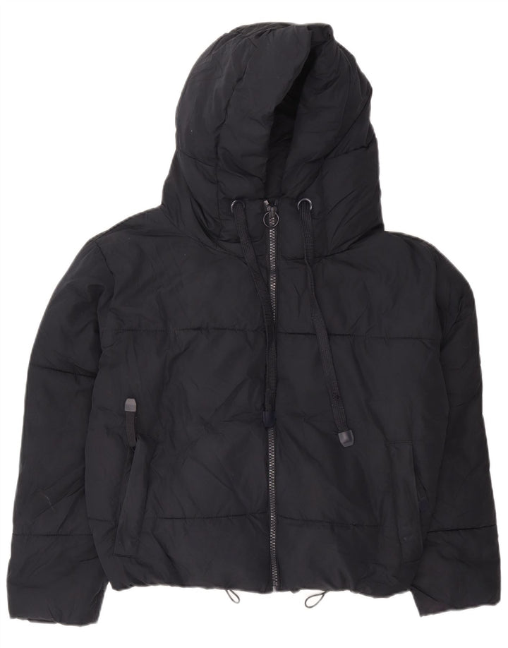 Zara Damen Oversize Crop Hooded Wattierte Jacke UK 6 XS Marineblau Polyester