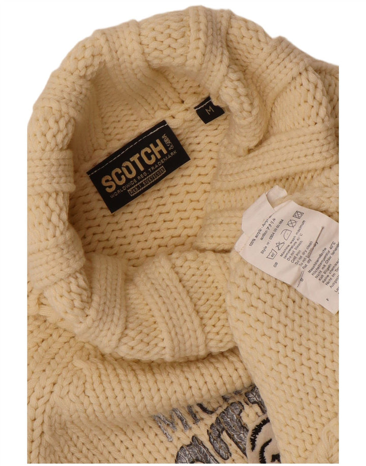 Scotch & Soda Damen Rollkragenpullover mit Grafik, Gr. 14, Mittelbeige