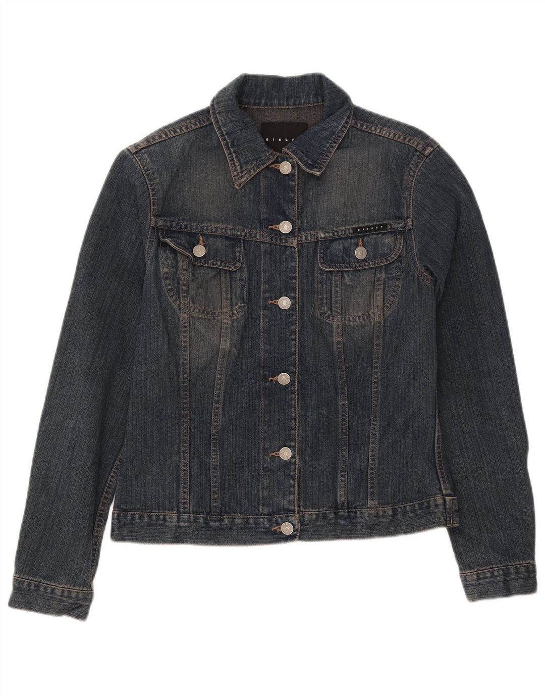 SISLEY Womens Denim Jacket UK 10 Small Navy Blue Cotton