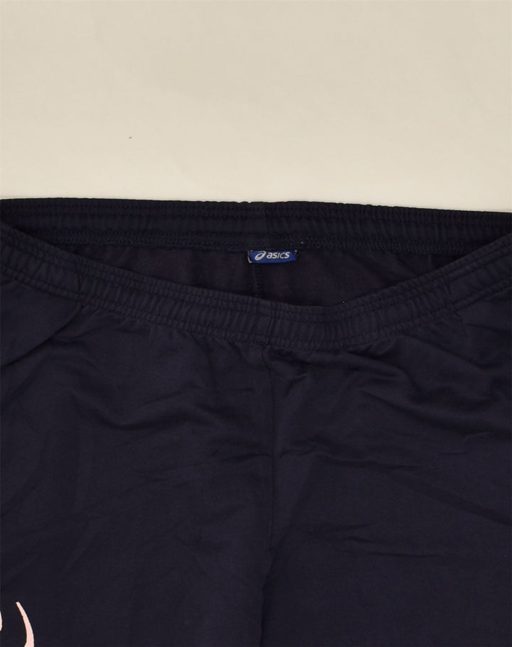 ASICS Womens Graphic Tracksuit Trousers UK 14 Large Navy Blue | Vintage Asics | Thrift | Second-Hand Asics | Used Clothing | Messina Hembry 