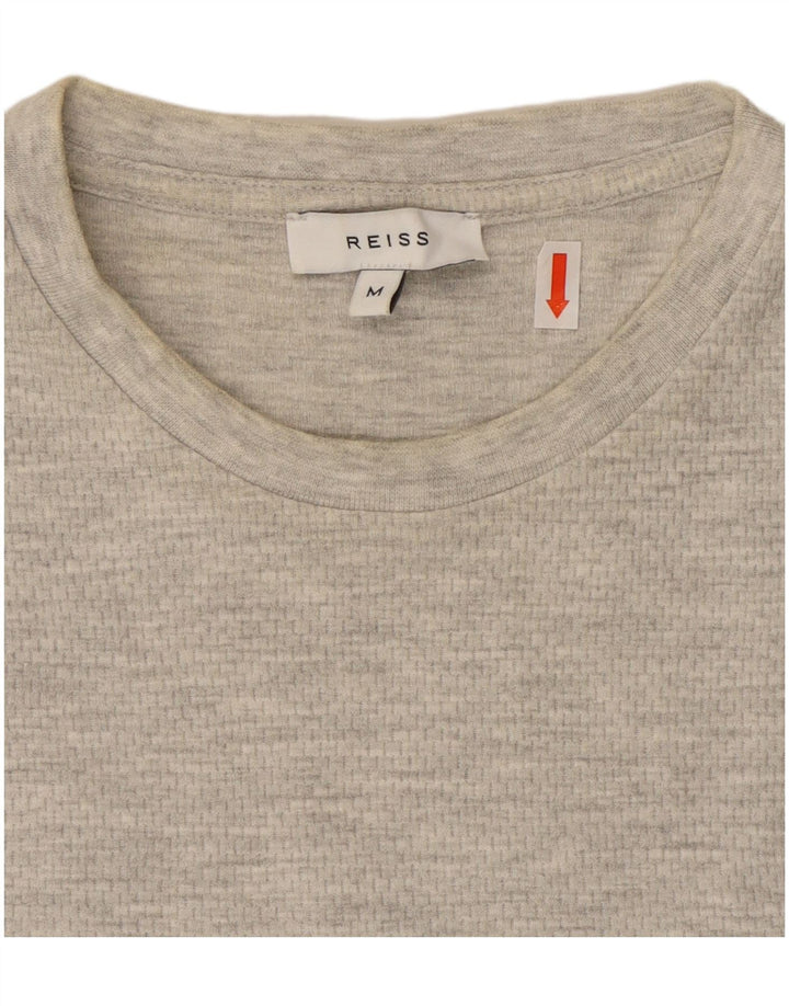 Reiss Herren-T-Shirt-Oberteil aus mittelgrau gesprenkelter Baumwolle
