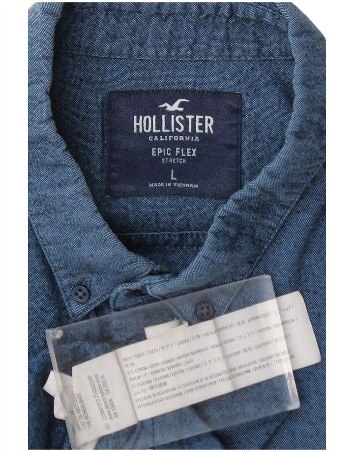 HOLLISTER Herren-Hemd, groß, marineblau gesprenkelte Baumwolle