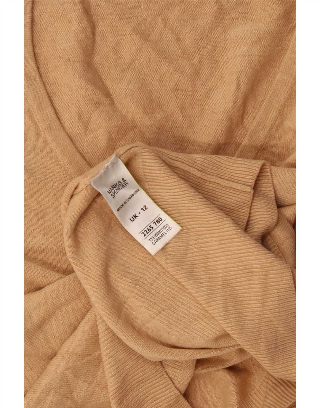 Marks & Spencer Damen-Pullover mit V-Ausschnitt, UK 12, Mittelbeige, Acryl