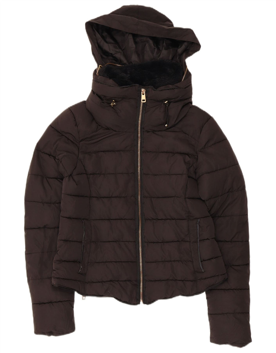 Zara Damen-Kapuzenjacke, wattiert, Gr. 10, Größe S, Schwarz, Polyester
