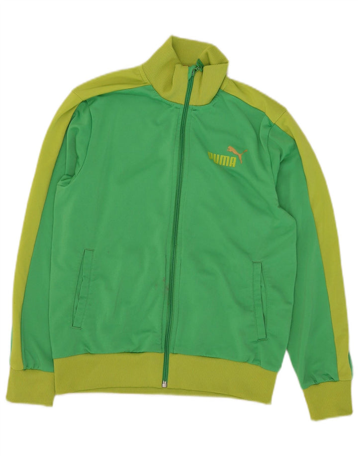 Puma Jungen-Trainingsanzug-Top-Jacke, 11–12 Jahre, grünes Farbblock-Polyester