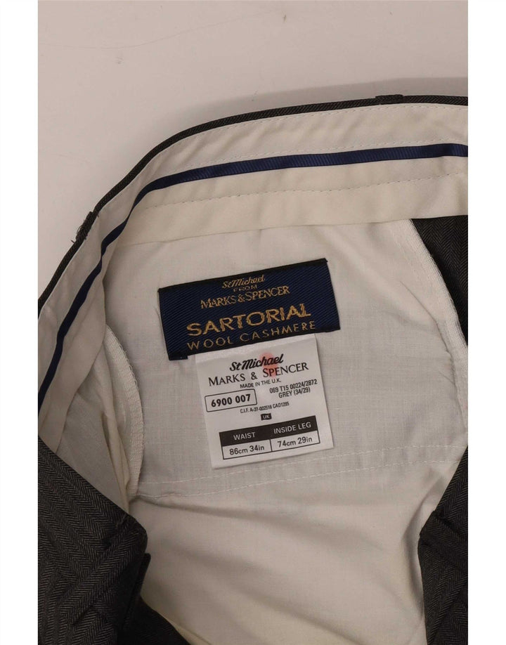 Gerade Herren-Anzughose von Marks & Spencer, W34, L29, graue Wolle