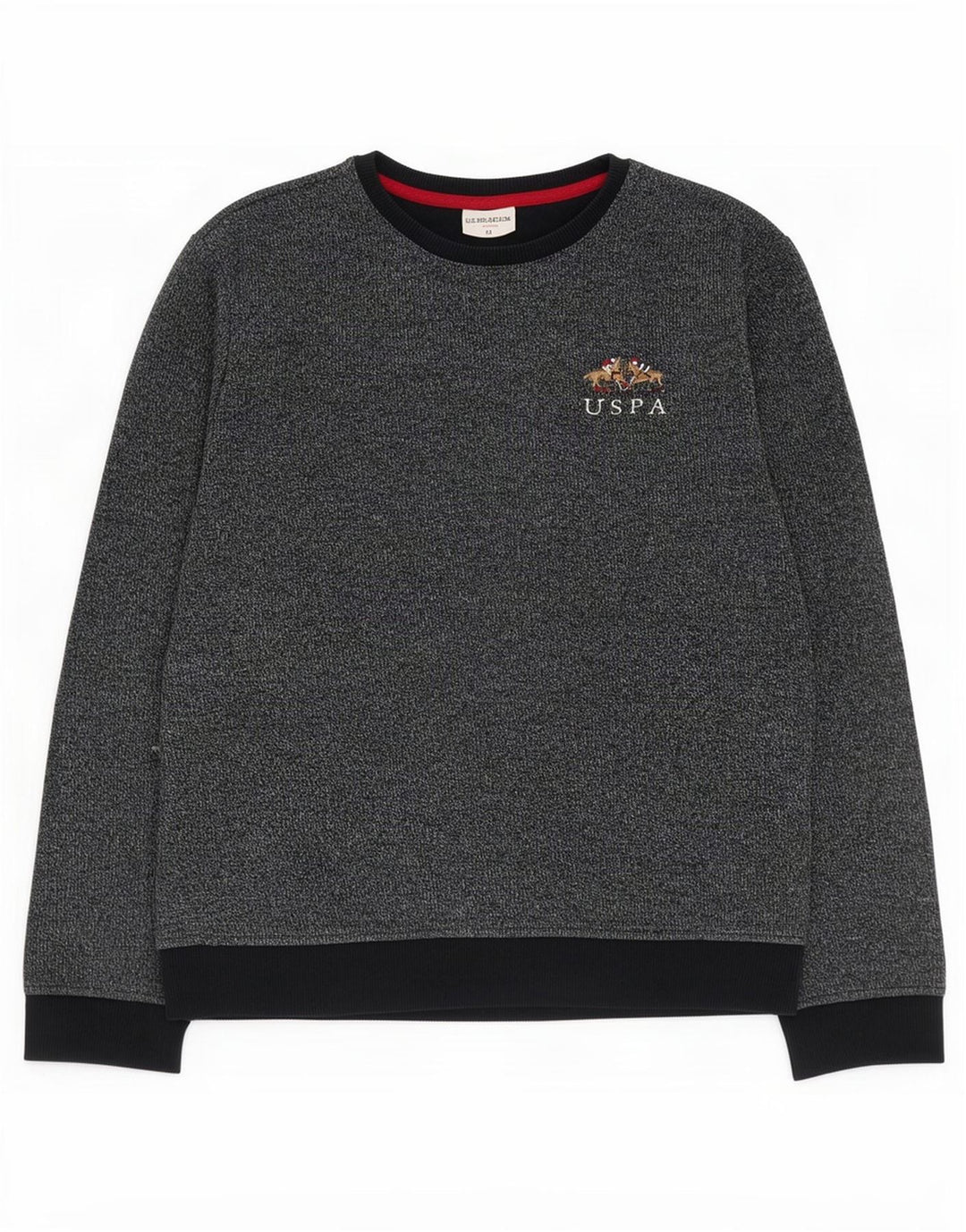 U.S. Polo Assn. Herren-Sweatshirt-Pullover aus mittelblauer, gesprenkelter Baumwolle