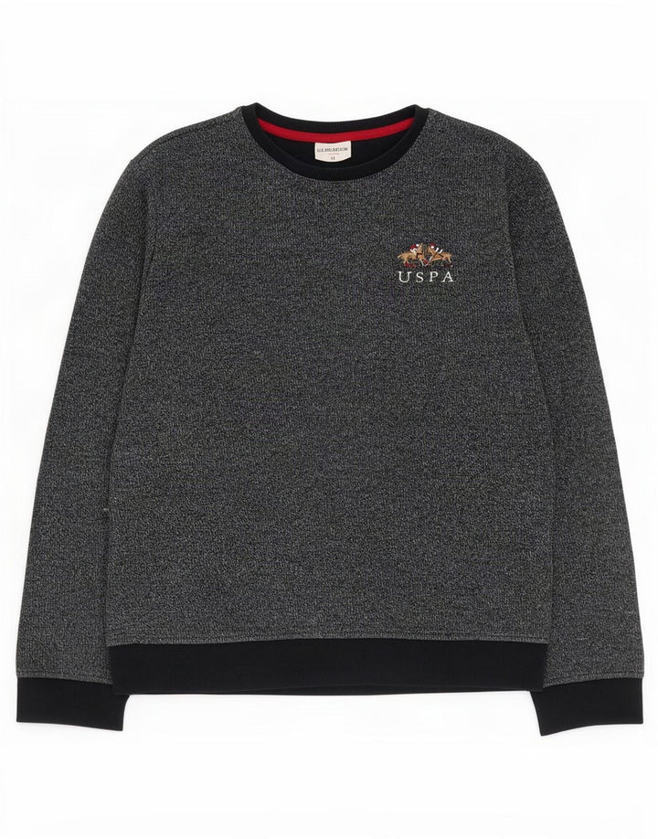 U.S. Polo Assn. Herren-Sweatshirt-Pullover aus mittelblauer, gesprenkelter Baumwolle