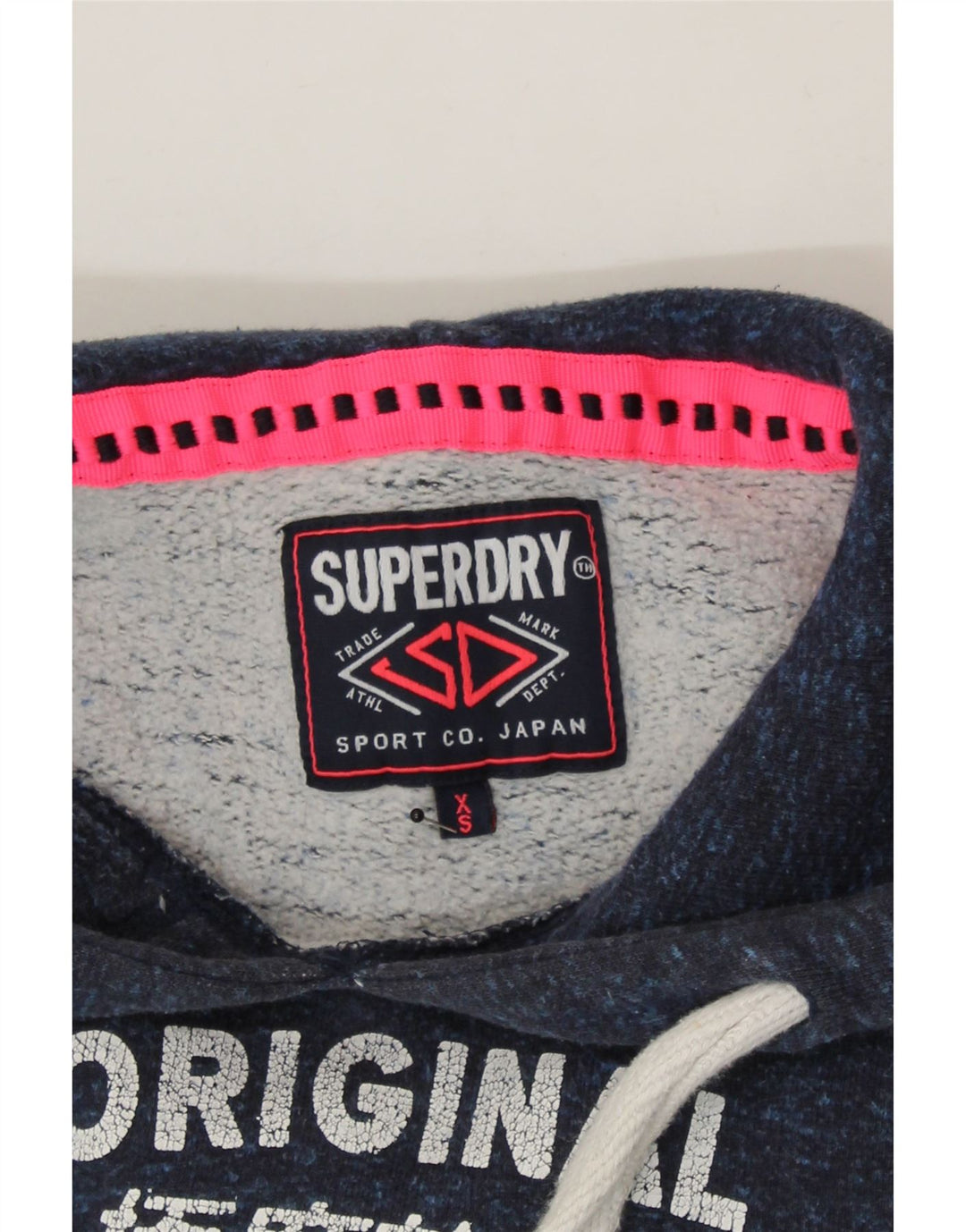 SUPERDRY Womens Graphic Oversized Sweatshirt Jumper UK 6 XS Navy Blue Vintage Superdry and Second-Hand Superdry from Messina Hembry 
