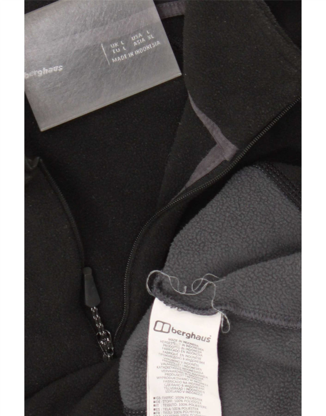 Berghaus Herren-Fleecepullover mit Reißverschluss am Hals, großes schwarzes Farbblock-Polyester