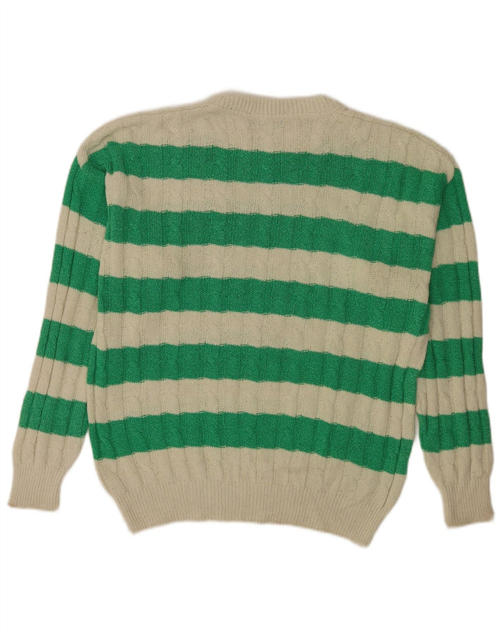 Carrera Herren-Pullover mit Rundhalsausschnitt, mittelgrün, gestreift, Baumwolle