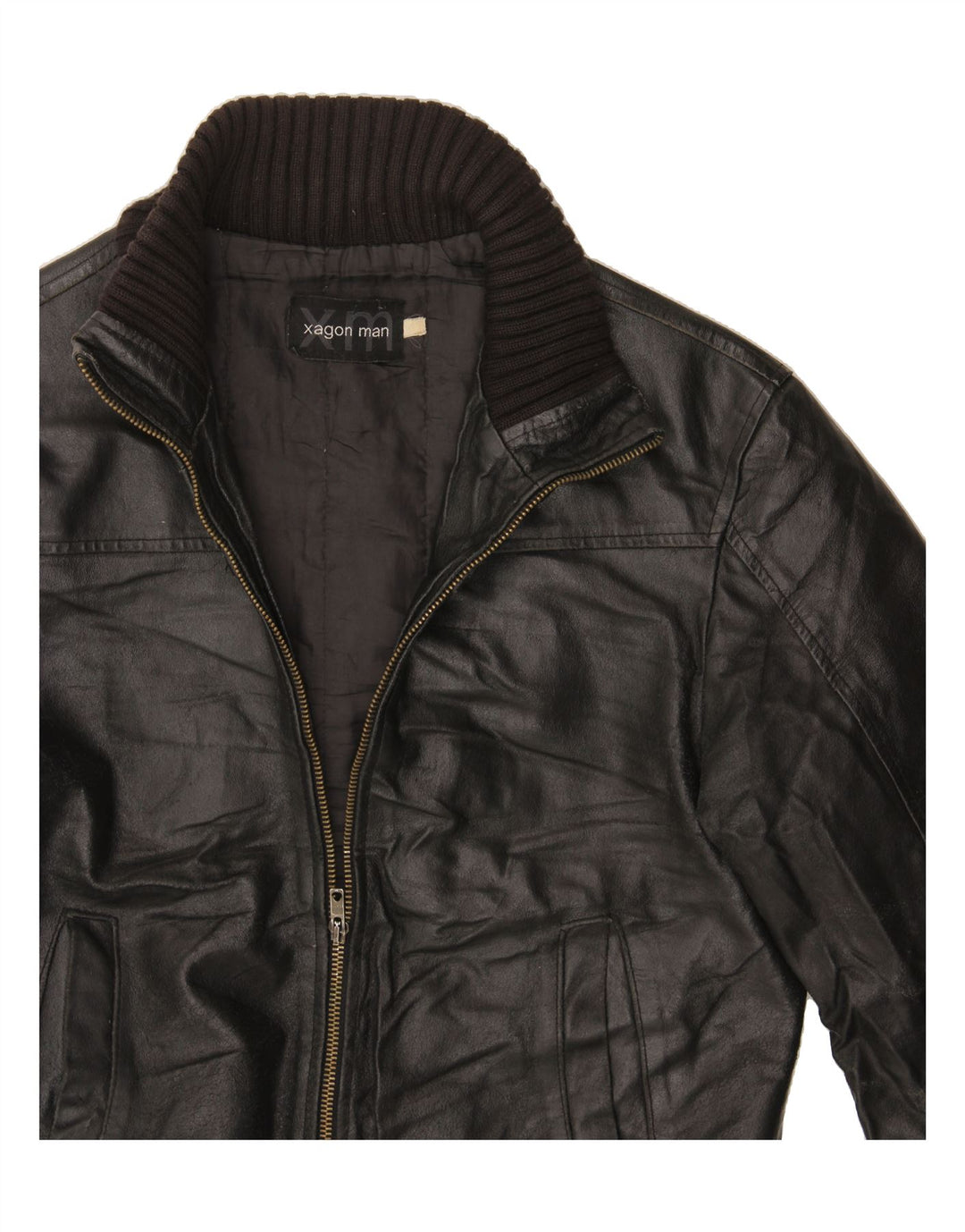 XAGON Herren Lederjacke UK 34 XS Schwarzes Leder