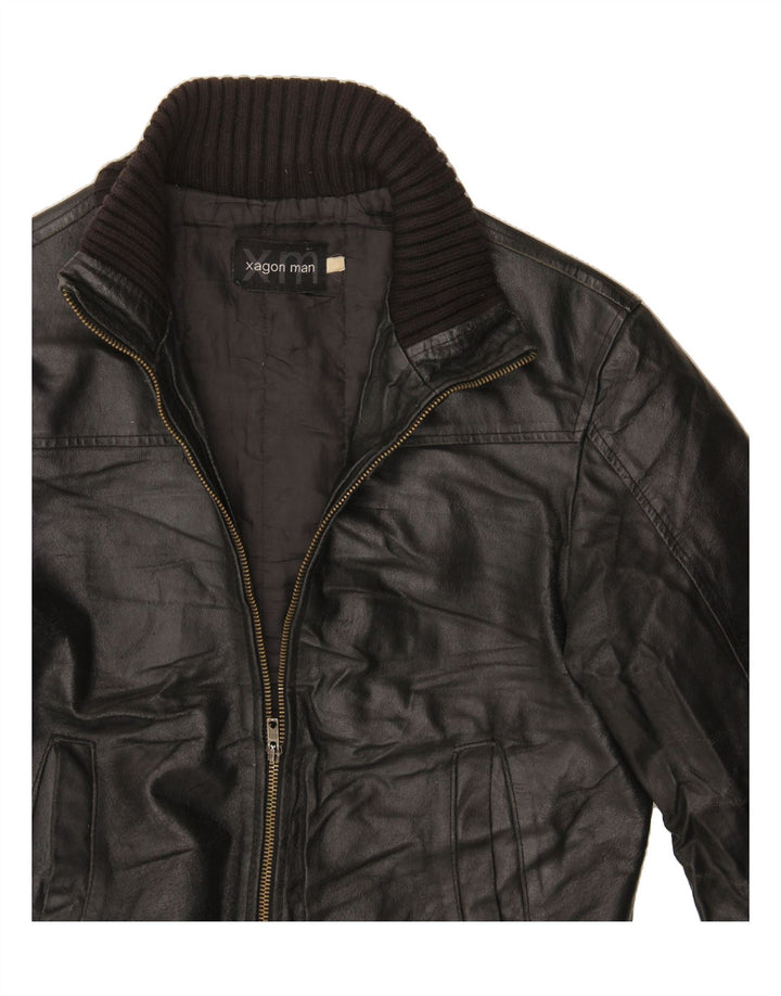 XAGON Herren Lederjacke UK 34 XS Schwarzes Leder