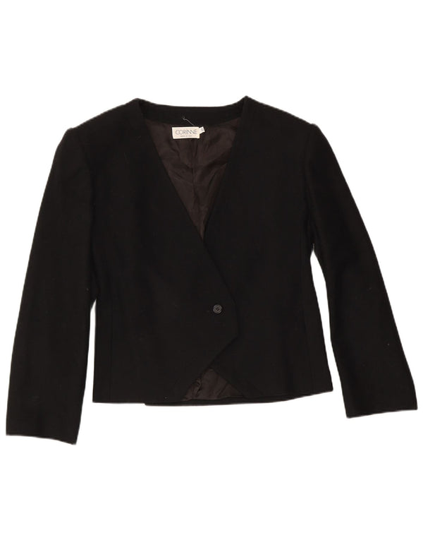 Vintage Damen 1 Knopf Blazer Jacke IT 42 Medium Schwarz