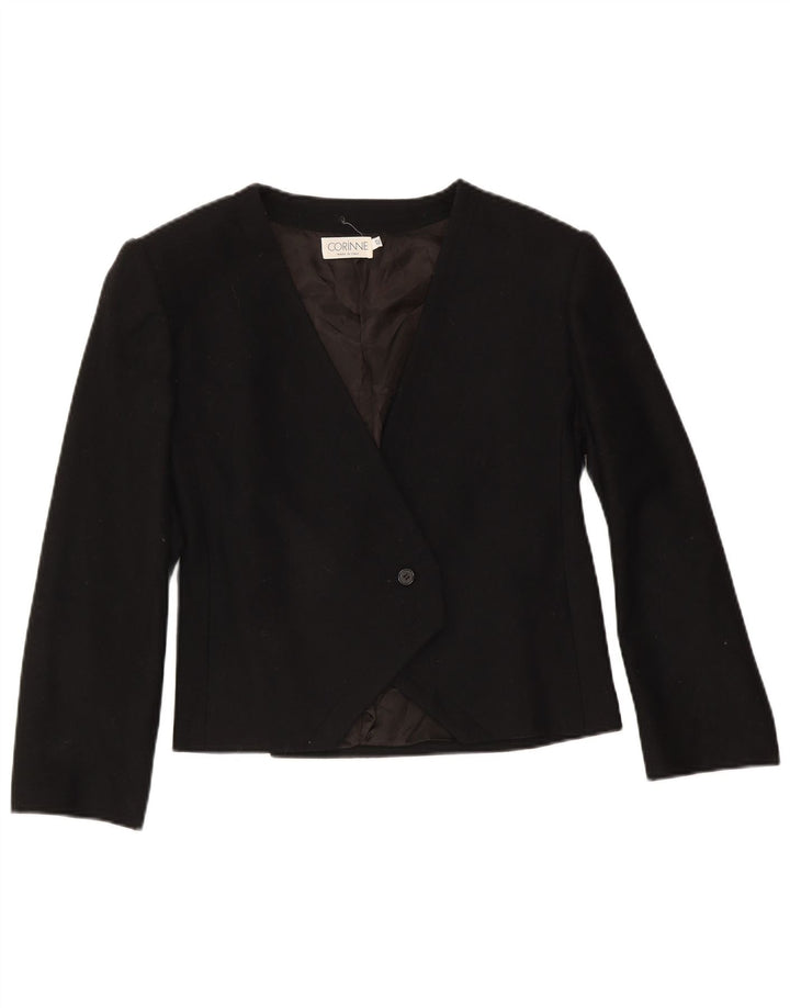 Vintage Damen 1 Knopf Blazer Jacke IT 42 Medium Schwarz