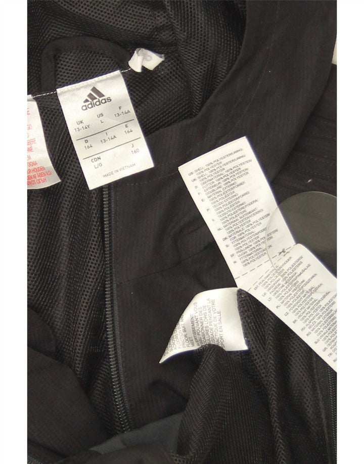 Adidas Jungen-Regenjacke mit Kapuze, 13–14 Jahre, schwarzes Colourblock-Polyester