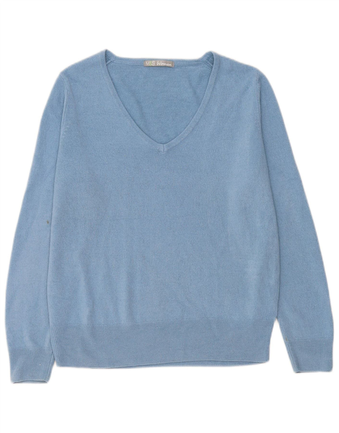 Marks & Spencer Damen-Pullover mit V-Ausschnitt, UK 14, Größe L, Blau, Acryl