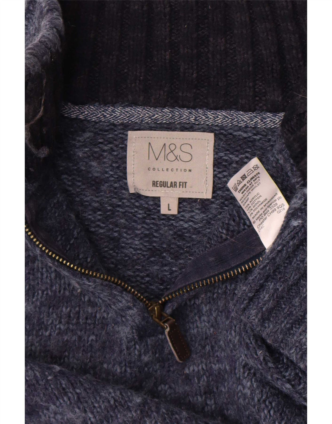 Marks & Spencer Herren-Pullover mit normaler Passform und Reißverschluss, Größe L, blau meliert