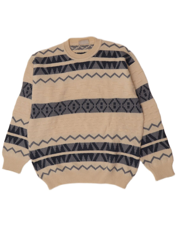 Rodes Herren-Pullover mit Rundhalsausschnitt, XL, cremefarbene Fair-Isle-Schurwolle