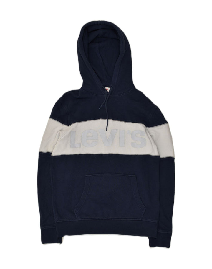 LEVI'S Mens Graphic Hoodie Jumper Small Navy Blue Colourblock Cotton | Vintage Levi's | Thrift | Second-Hand Levi's | Used Clothing | Messina Hembry 