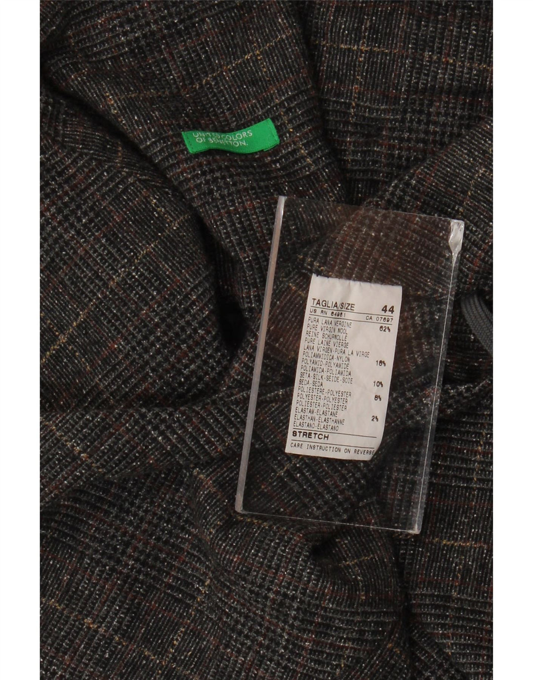 Benetton Damen Minirock IT 44 Medium W34 Graue Hahnentritt-Schurwolle