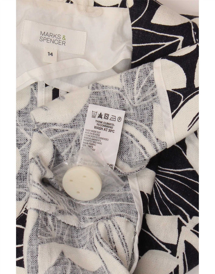Marks & Spencer Damen-Blazerjacke mit 3/4-Ärmeln, UK 14, mittelweiß, geblümt